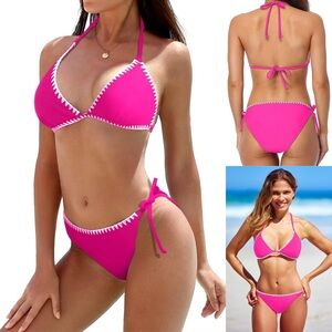 beautyin Women's Bikini Swimsuit Triangle String Halter 2 Piece Bathing Suit Lg.